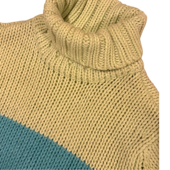 Gap color block big collar sweater BLUE LIME GREEN  L - Picture 4 of 8